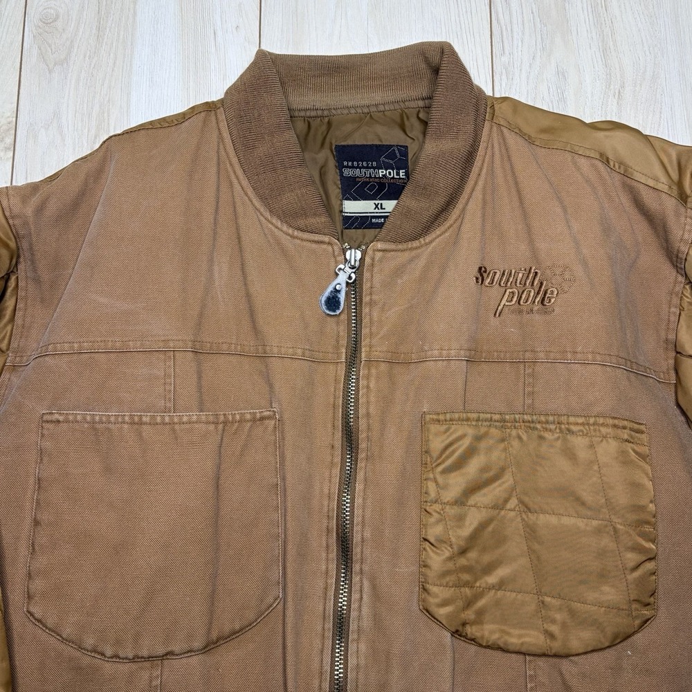 Vintage Southpole Y2K Puffer Carpenter Hybrid Jacket Mens XL Brown Water Repel - Picture 2 of 15